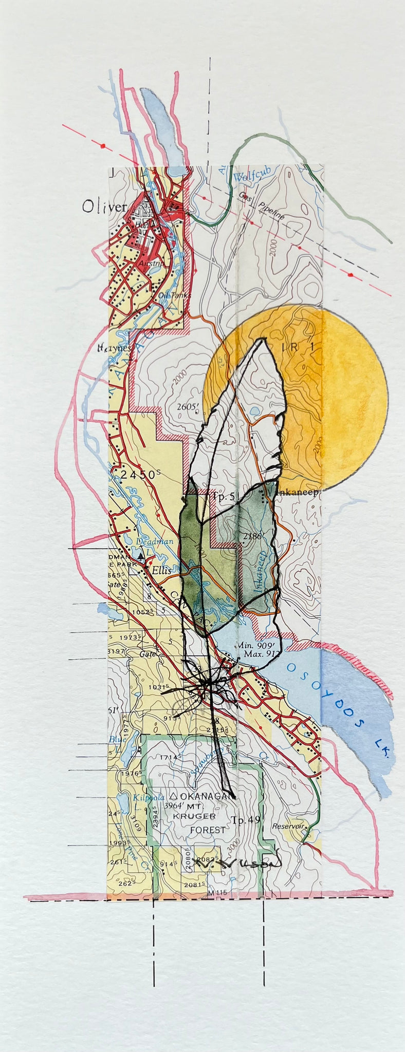 Topographic Map Art - Feather and the Moon - OLIVER