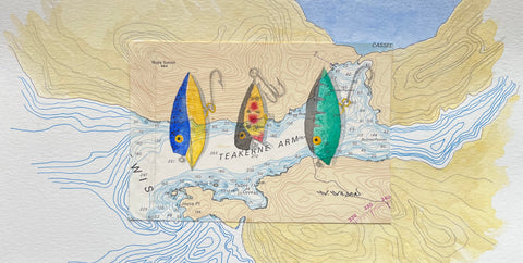 Navigation Chart Art - Vintage Fishing Plugs - TEAKERNE ARM