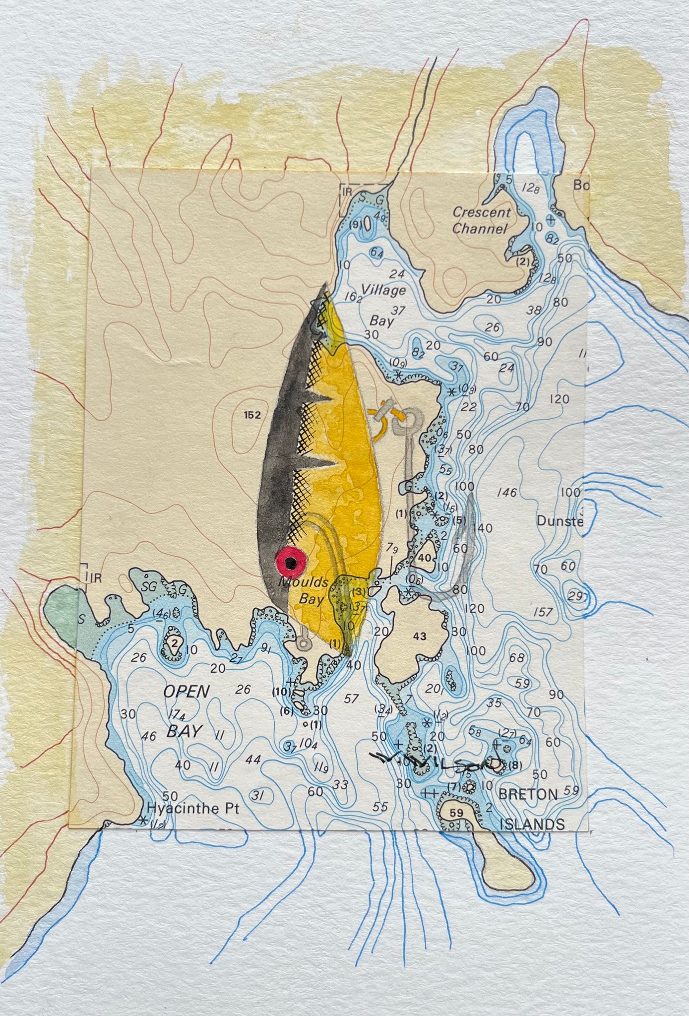 Navigation Chart Art - Vintage Fishing Plug - BRETON ISLANDS