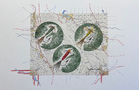 Topographic Map Art - Fishing Flies - MOUNT BOWMAN