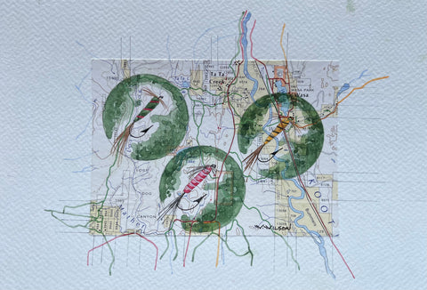 Topographic Map Art - Fishing Flies - TA TA CREEK