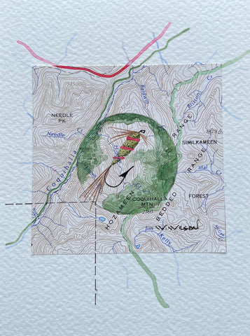 Topographic Map Art - Fishing Fly Pattern - COQUIHALLA MOUNTAIN