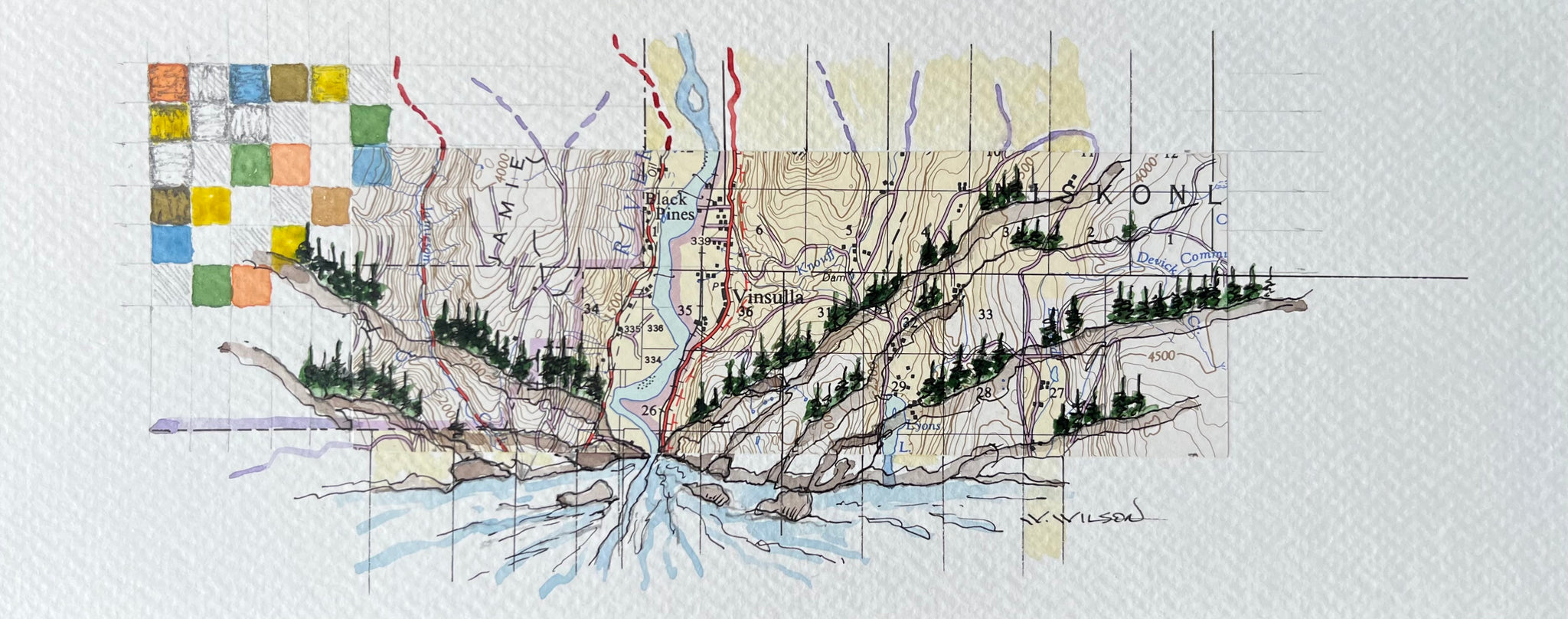 Topographic Map Art - VINSULLA, BC