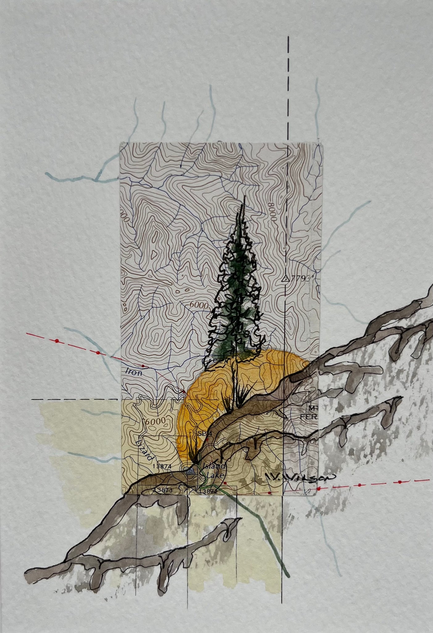 Topographic Map Art - ISLAND LAKE, BC