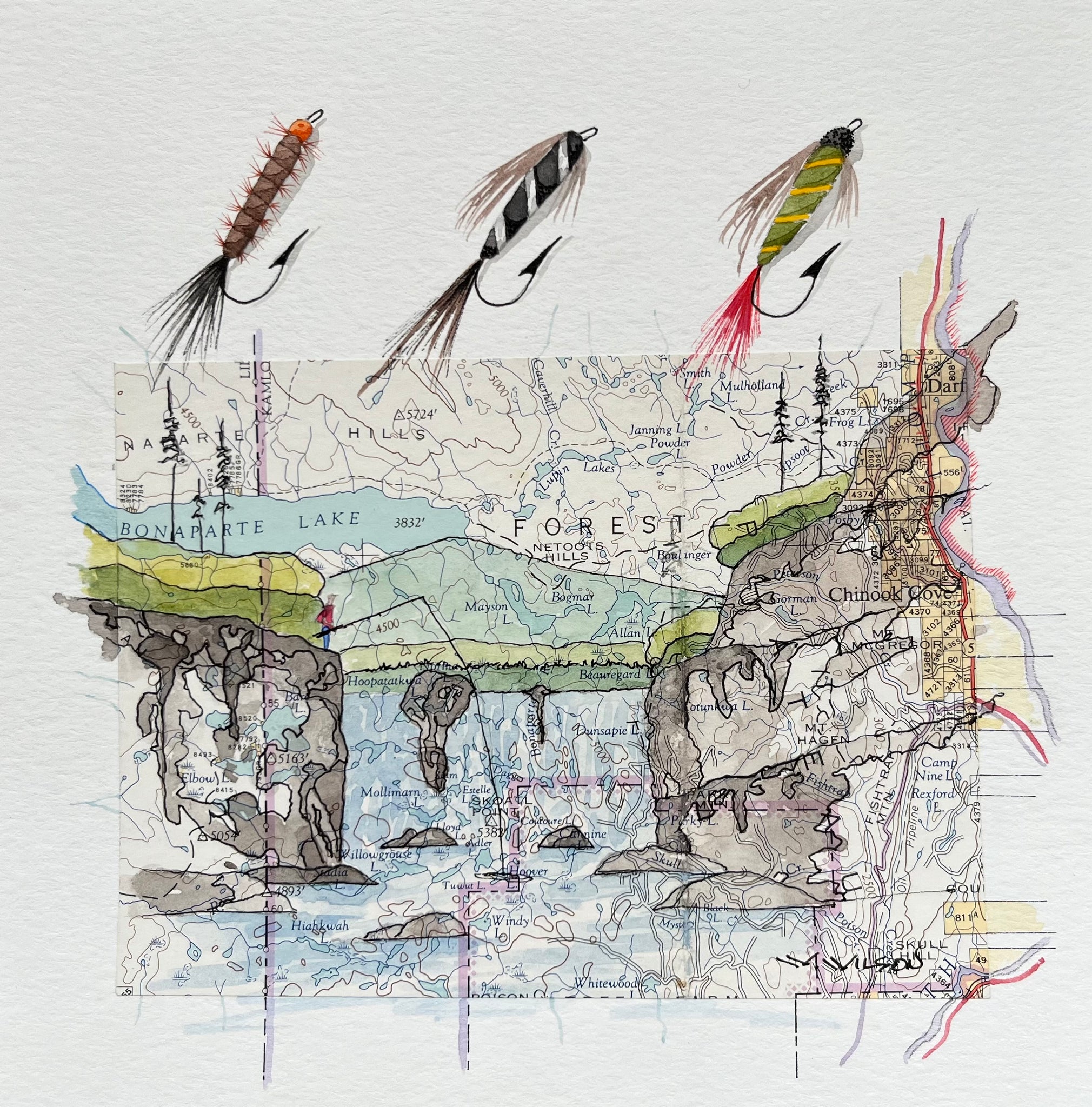 Topographic Map Art - BONAPARTE LAKE, BC