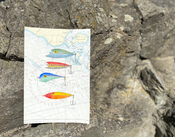Navigation Chart Art - Wooden Fishing Plugs